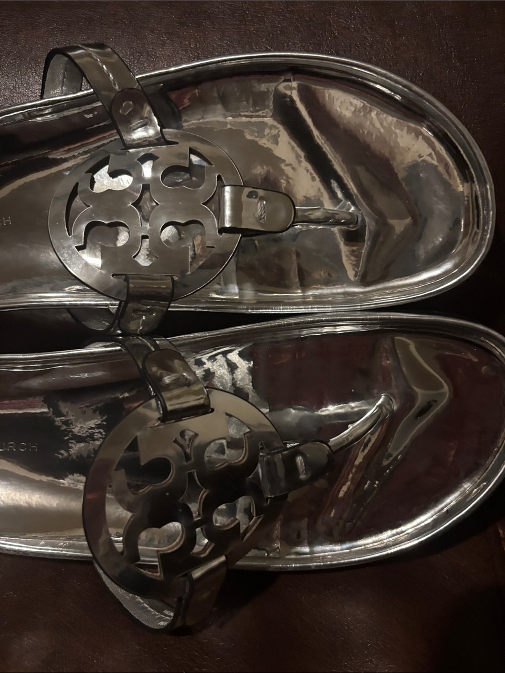 Tory Burch Metallic Silver Logo Thong Sandals - Picture 6 of 10